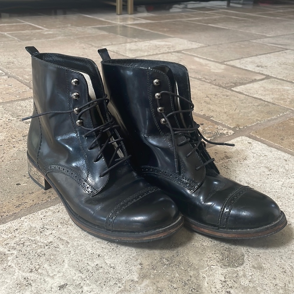 Maje Black patent leather combat boots